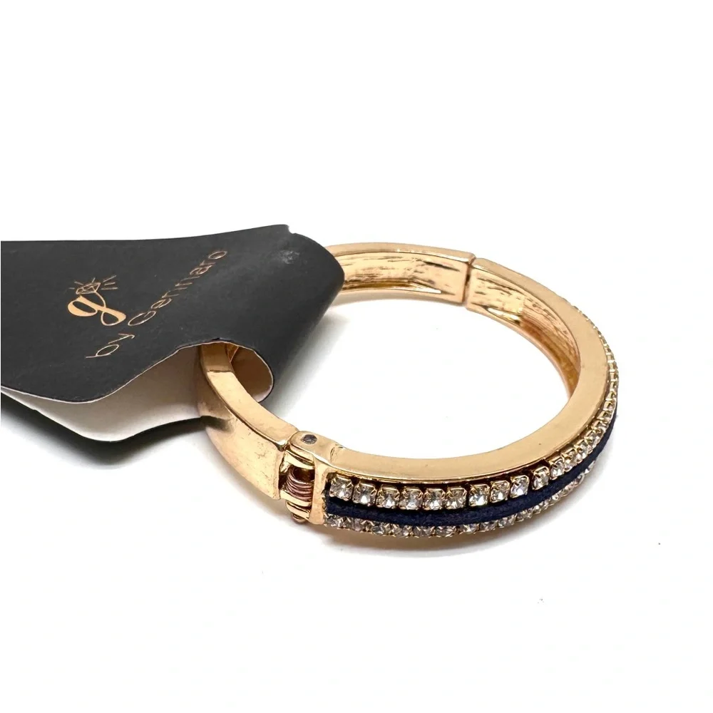 Gennaro Gold-Tone Navy Crystal Pavé Hinged Bangle Bracelet - Picture 2 of 8